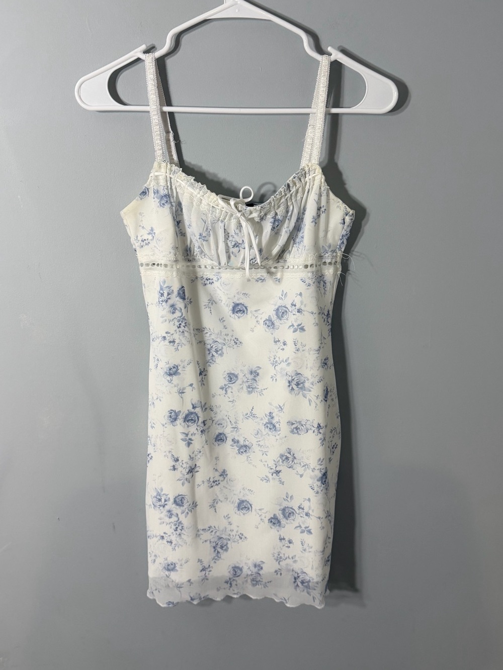 Garage Floral Lace-Trim Slip Dress in Ivory & Blue